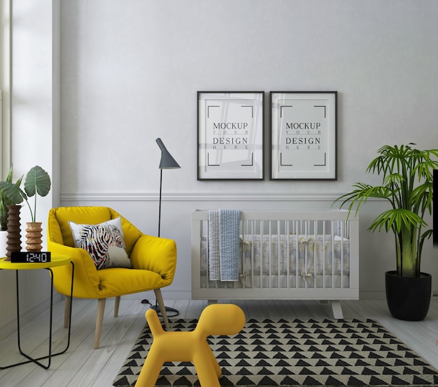 Cadre D Affiche De Maquette Dans La Chambre De Bebe Moderne Avec Fauteuil Jaune Psd Premium