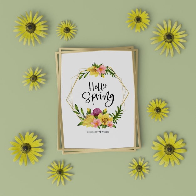 Cadre Floral 3d Avec Carte De Bonjour Printemps Psd Gratuite