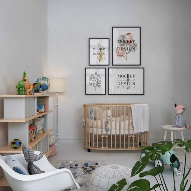 Cadres D Affiche De Maquette Dans Une Chambre De Bebe De Couleur Pastel Simple Psd Premium