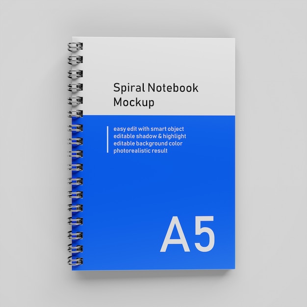 Cahier de reliure à spirale à couverture rigide de qualité supérieure, a5, modèle réduit, modèle de conception, vue de dessus PSD Premium