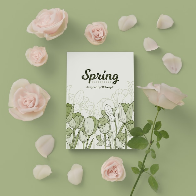 Psd Gratuite Carte De Printemps Avec Cadre Floral Fleur 3d