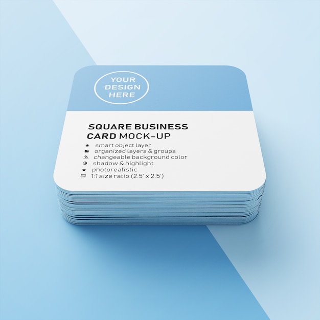 Carte de visite professionnelle empilable carrée, éditable et réaliste, éditable de 90x50 mm, avec modèle de conception de coin arrondi en face PSD Premium