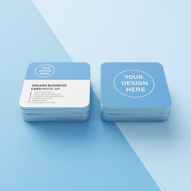 Carte de visite de qualité supérieure empilable avec deux coins arrondis, prêts à l'emploi, de modèles de conception maquette en vue en perspective PSD Premium