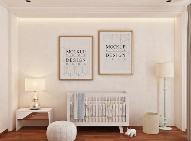 Chambre De Bebe Avec Cadre D Affiche De Maquette Psd Premium