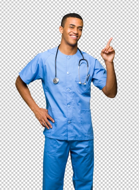 Chirurgien Médecin Homme Montrant Et En Levant Un Doigt En Signe Du Meilleur PSD Premium