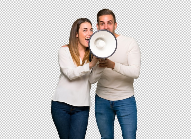Couple, saint valentin, crier, mégaphone PSD Premium