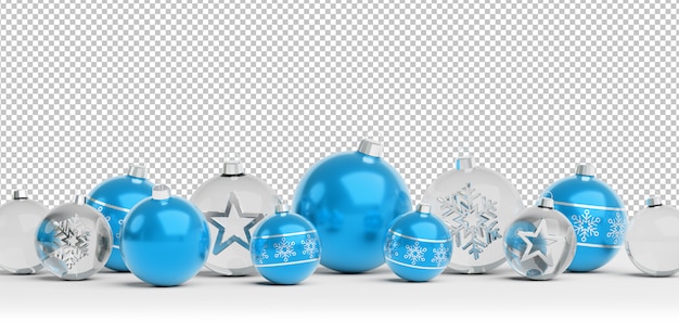 Découper Des Boules De Noël Bleu Et Verre Isolés Alignés