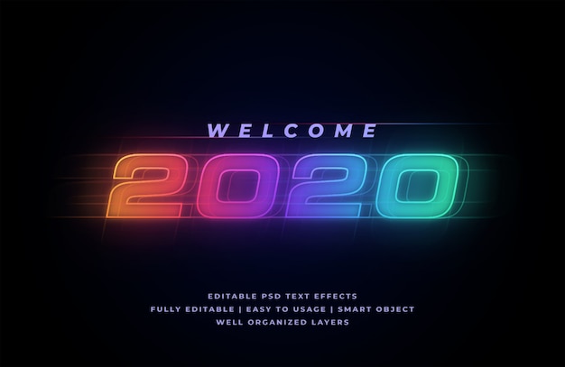 Effet de style de texte 2020 bienvenu PSD Premium