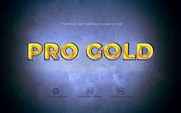 Effet de texte de style de calque pro gold photoshop 3d 3d PSD Premium