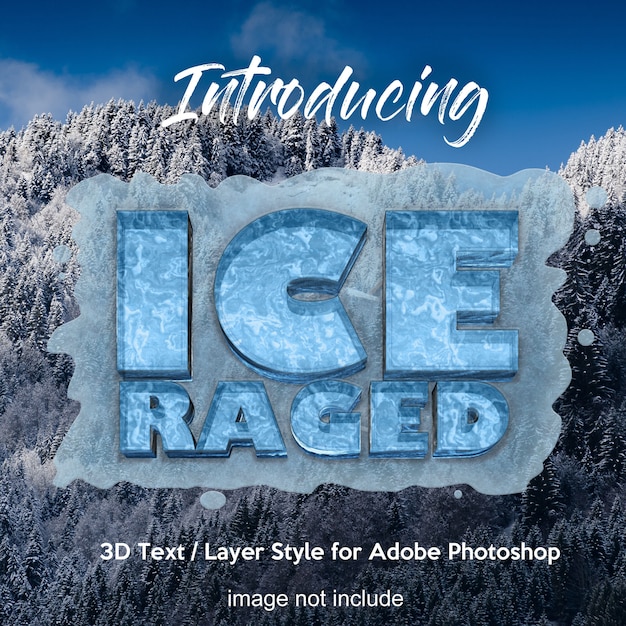 Effets de texte de style de calque photoshop 3d frozen ice PSD Premium