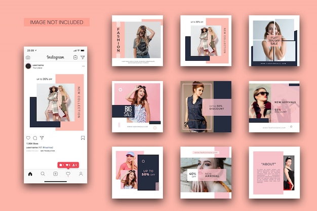 Ensemble de modèles de mode instagram et maquette de capture d'écran PSD Premium