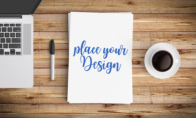 Espace de travail moderne. vue de dessus. style à plat PSD Premium