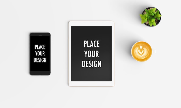 Espace de travail moderne. vue de dessus. style à plat PSD Premium