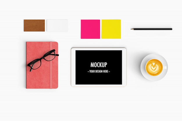 Espace de travail moderne. vue de dessus. style à plat PSD Premium