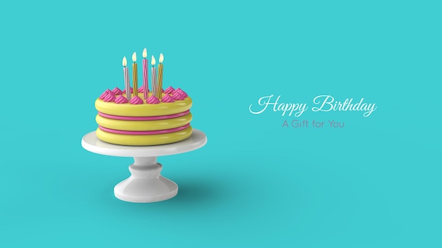 Gateau D Anniversaire Et Bougie Modele De Carte De Voeux D Anniversaire Illustration 3d Psd Premium