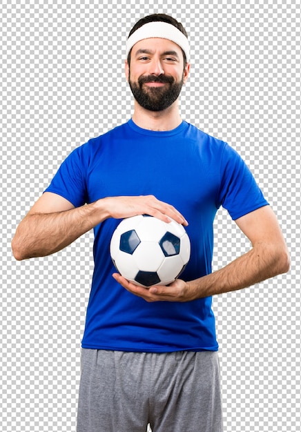 Heureux Sportif Drole Tenant Un Ballon De Foot Psd Premium