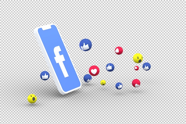 Icone Facebook Sur Smartphone A L Ecran Et Reactions Facebook Amour Sur Fond Transparent Psd Premium