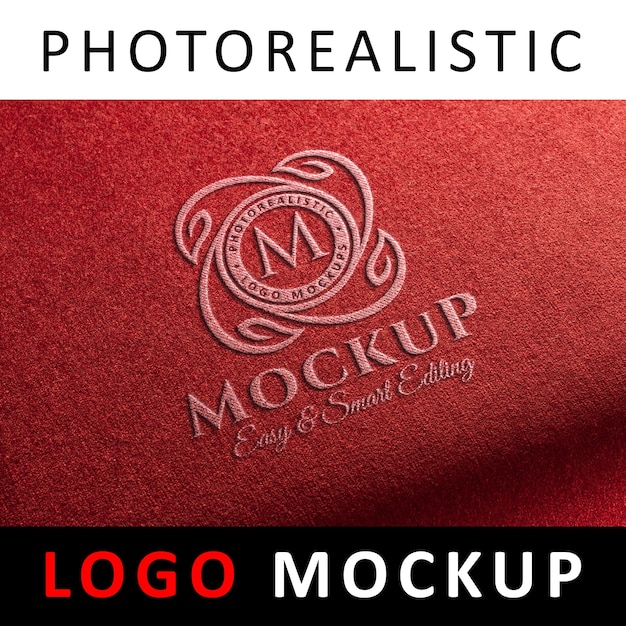 Logo mock up - logo cousu sur tissu rouge PSD Premium