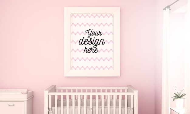 Maquette D Affiche Sur Le Mur De La Chambre De Bebe Rose Psd Premium