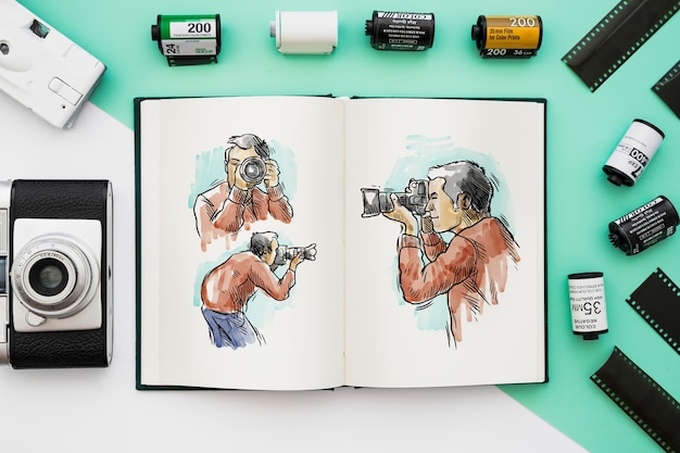 Download Maquette Livre Ouvert Avec Le Concept De La Photographie ...