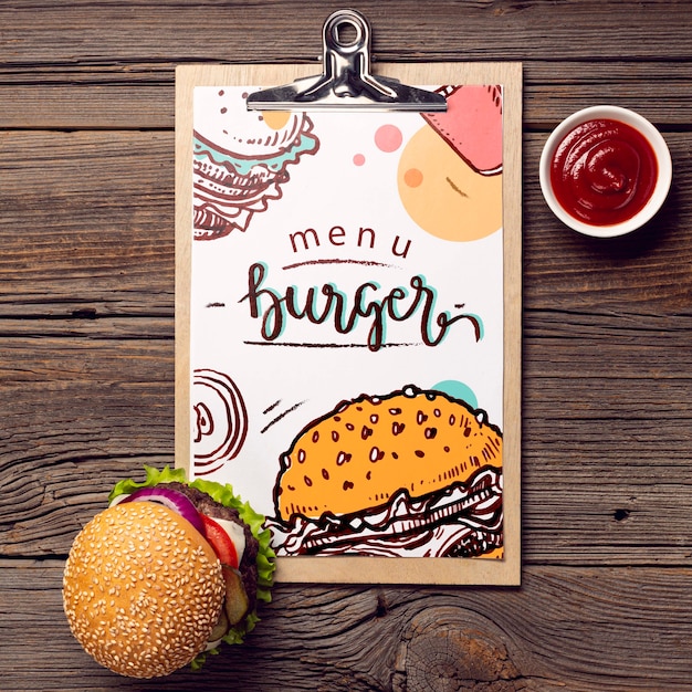  Menu  Presse papiers Burger Et Nourriture Sur Fond  De  Bois 