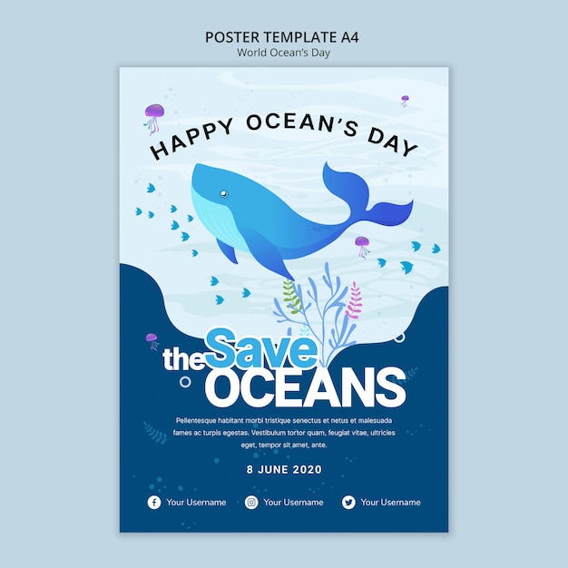 Modele D Affiche Avec Le Theme De La Journee Mondiale De L Ocean Psd Gratuite Modele D Affiche Avec Le Theme De La Journee Mondiale De L Ocean Psd Gratuite