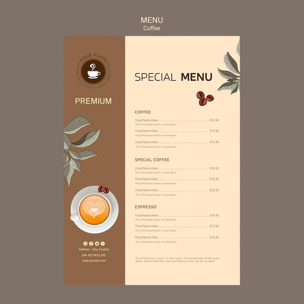 Modèle De Menu Délicieux Café PSD Gratuite