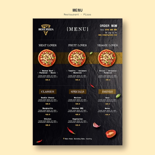 Mod Le De Menu Pour Pizzeria Psd Gratuite