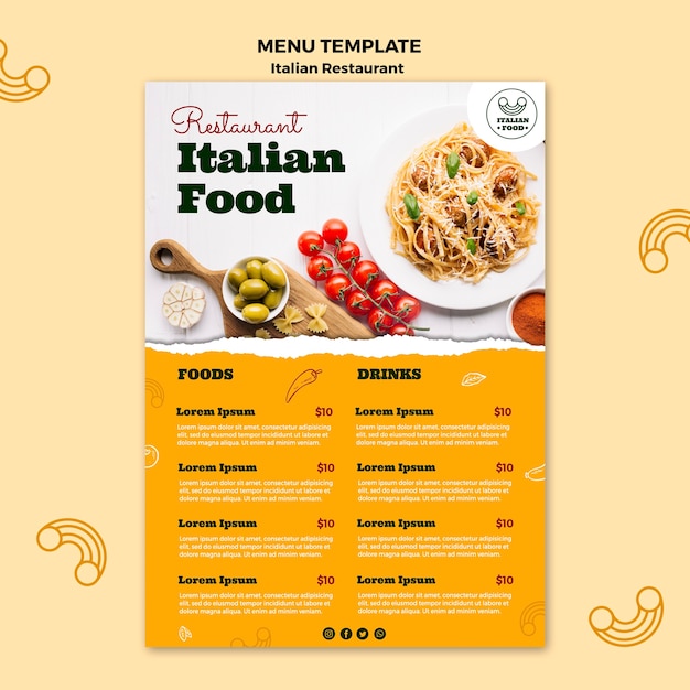 Modèle De Menu De Restaurant Italien PSD Gratuite
