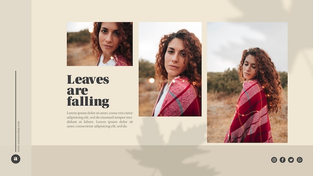 Modèle web avec feuilles et belle femme Psd gratuit
