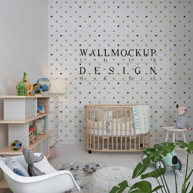 Mur De Maquette Dans La Chambre De Bebe Classique Moderne Avec Fauteuil A Bascule Blanc Psd Premium