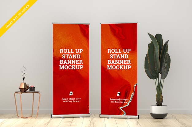 Download Roll Up Banner Stand Mockup Dans Le Salon Psd Premium PSD Mockup Templates