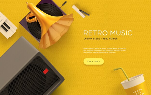 Scène personnalisée de musique rétro PSD Premium