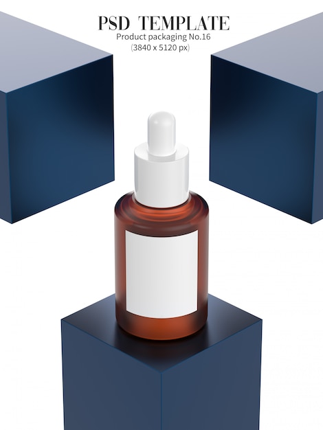Sérum du visage sur une boîte bleue sombre isolée sur fond blanc 3d render PSD Premium