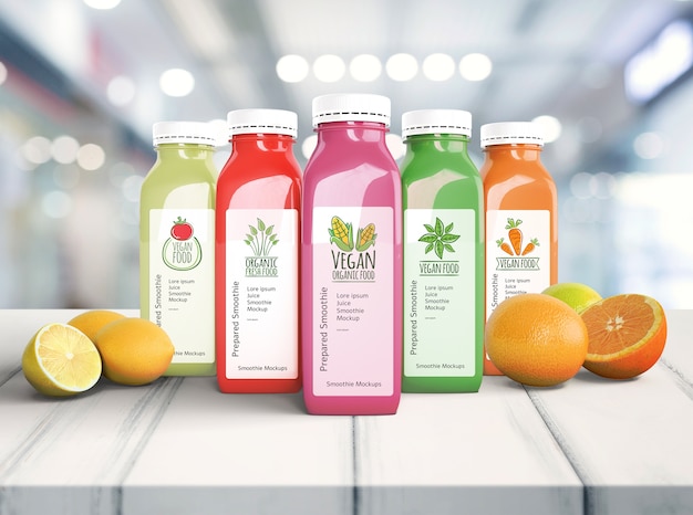 Smoothies bio sains sur maquette de table en bois Psd gratuit