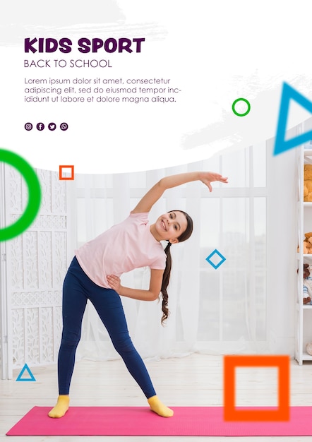 Tir complet fille qui s'étend pour le modèle de sport des enfants Psd gratuit