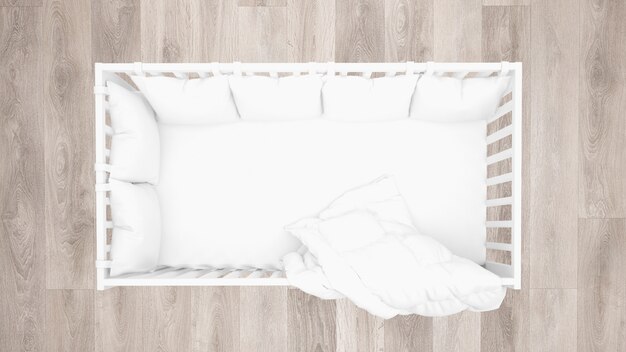 Vue De Dessus De Lit De Bebe Blanc Parquet En Bois Psd Gratuite