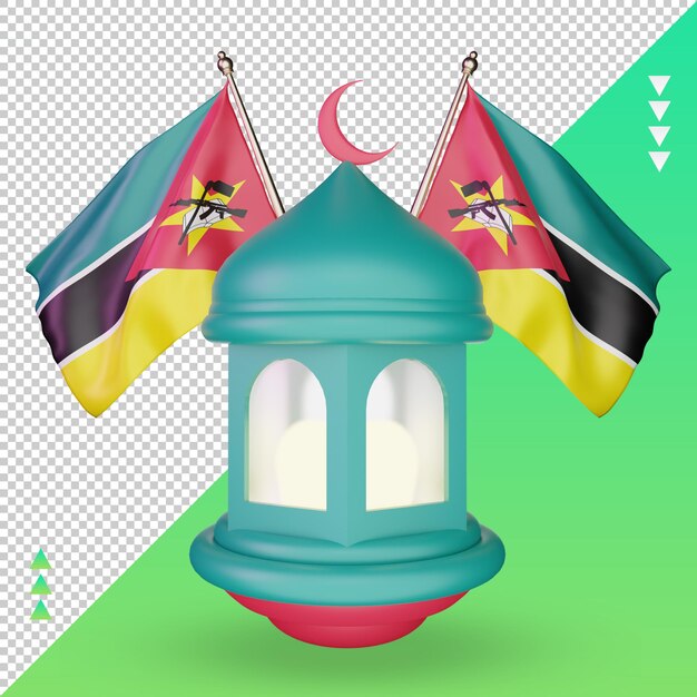 3d Lanterna Do Ramadã Bandeira De Moçambique Renderização Vista Frontal Psd Premium 3622