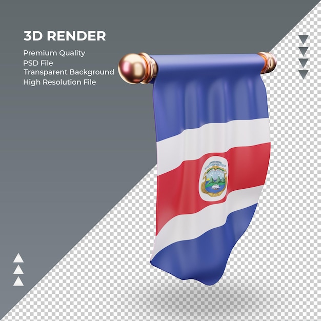 Bandeira 3d flâmula da costa rica renderizando vista esquerda PSD Premium