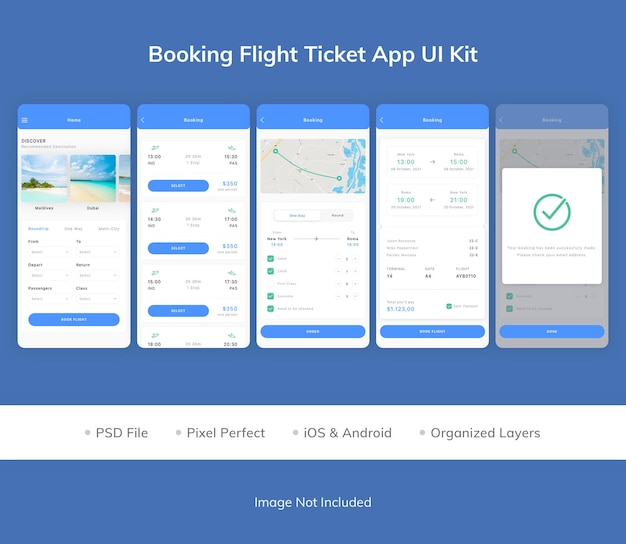 Booking Flight Ticket App Ui Kit Psd Premium 7503