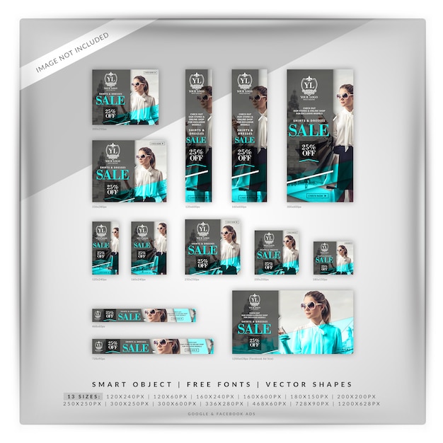 Conjunto de banner de moda e venda do google Psd Premium