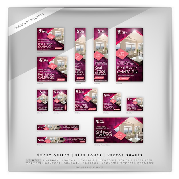 Conjunto de banner do google imobiliário roxo Psd Premium
