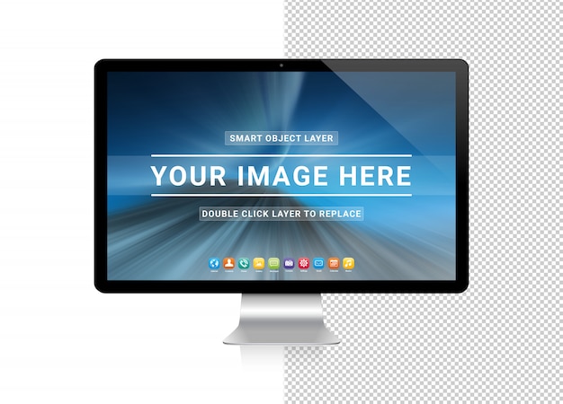 Cortar o computador moderno com maquete de sombra Psd Premium