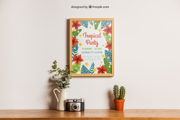 Download Decoração floral de mockup de quadro | PSD Grátis