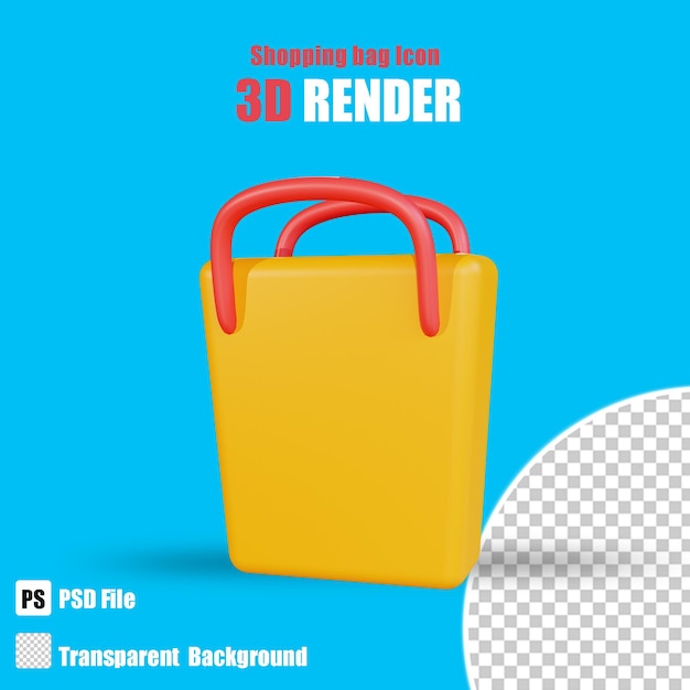 Ícone 3d da sacola de compras com fundo transparente psd premium