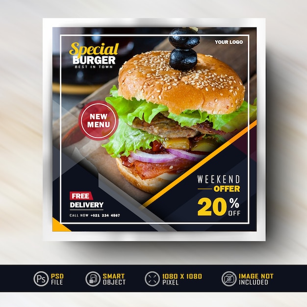 Instagram social media post banner para venda de alimentos Psd Premium