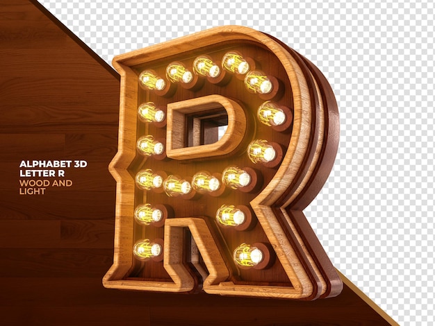 Letra R 3d Render Madeira Com Luzes Realistas Psd Premium