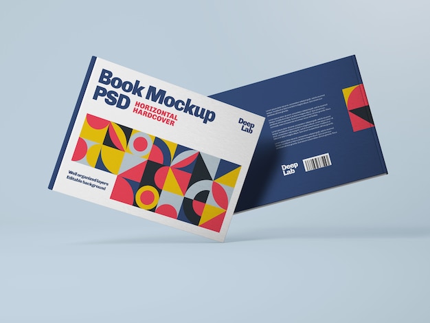 Download Livro De Capa Dura Horizontal Com Maquete De Cor De Fundo Editavel Psd Premium PSD Mockup Templates