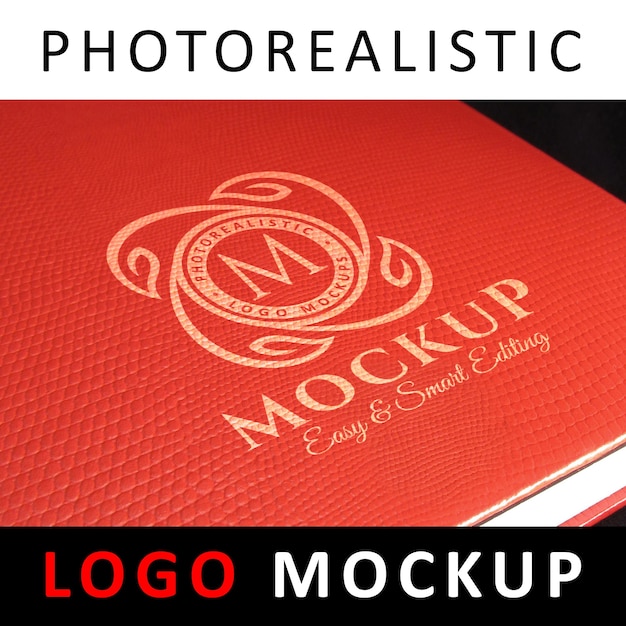 Download Logo Mock Up Logotipo Branco Impresso Na Capa Do Livro De Couro Vermelho Psd Premium PSD Mockup Templates