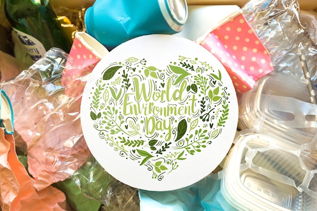 Maquete de papel redondo com o conceito de dia mundial do meio ambiente Psd grátis